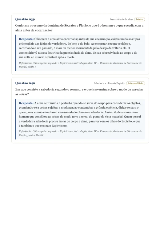 Página de exemplo 1 do questionário O Evangelho Segundo o Espiritismo