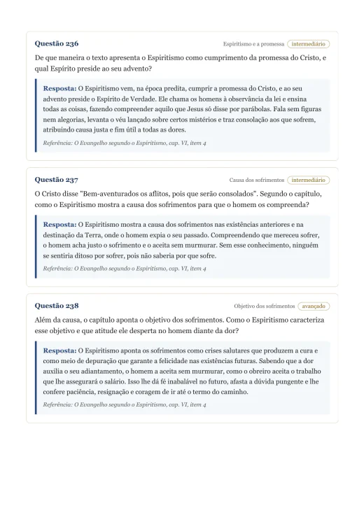 Página de exemplo 3 do questionário O Evangelho Segundo o Espiritismo