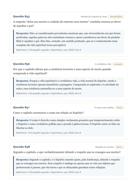 Página de exemplo 9 do questionário O Evangelho Segundo o Espiritismo