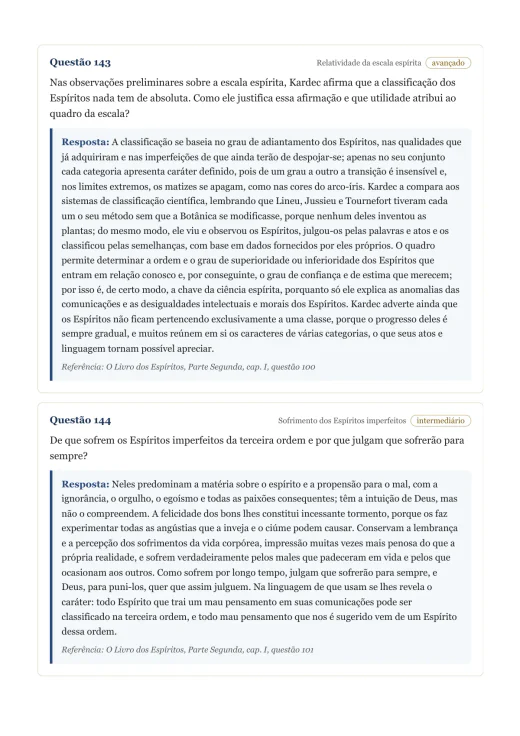 Página de exemplo 2 do questionário O Livro dos Espíritos