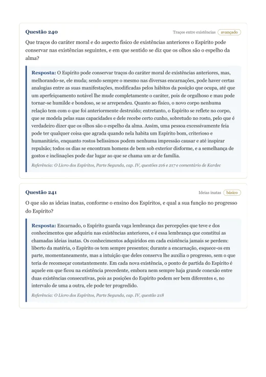 Página de exemplo 3 do questionário O Livro dos Espíritos