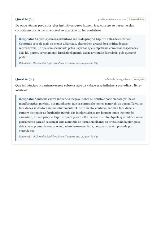 Página de exemplo 8 do questionário O Livro dos Espíritos