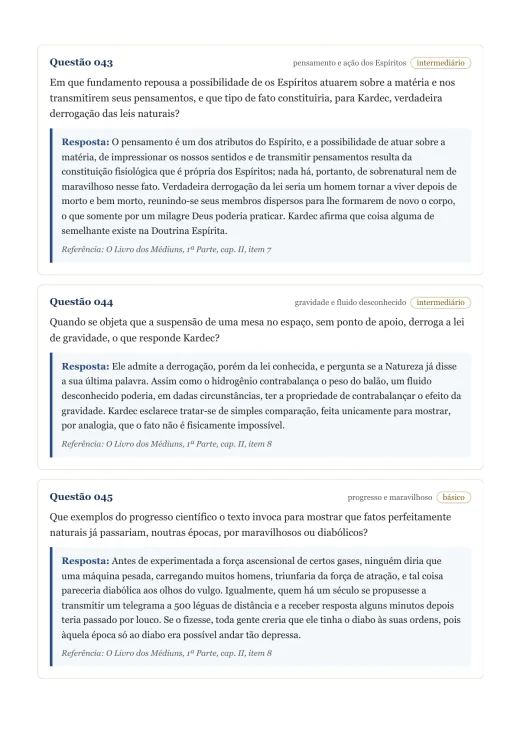 Página de exemplo 1 do questionário O Livro dos Médiuns