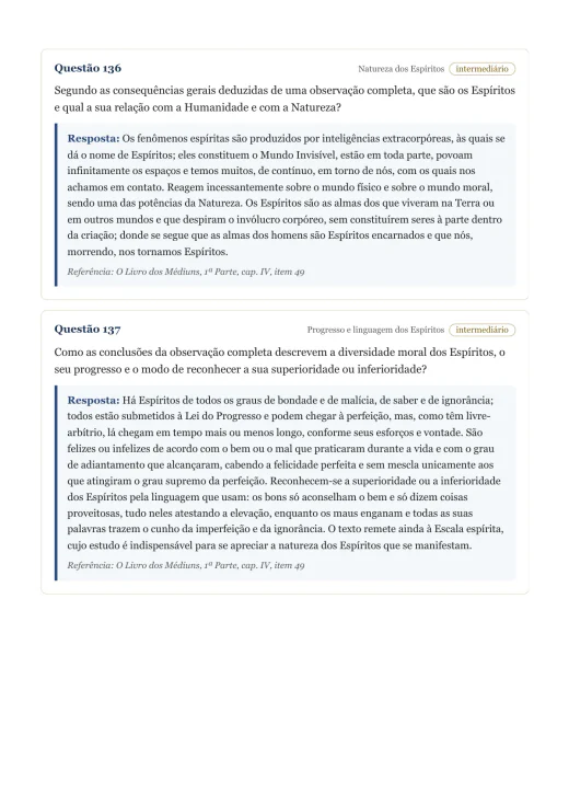 Página de exemplo 2 do questionário O Livro dos Médiuns