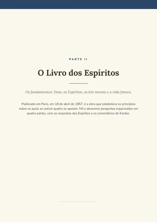 Página de abertura da parte sobre O Livro dos Espíritos